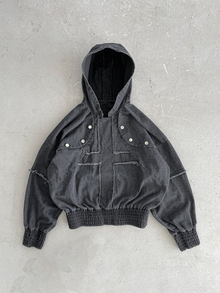 Armored denim outlet jacket